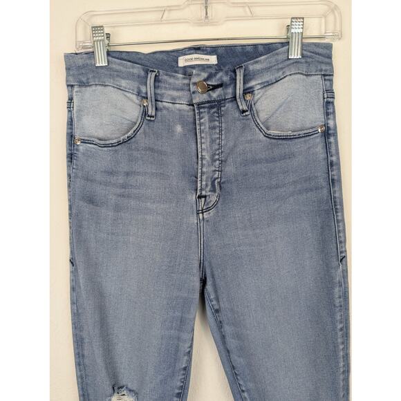 Good American Jeans Good Waist Crop Skinny Distressed Stretch Blue Size 8 29 - Picture 2 of 11